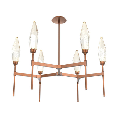 Rock Crystal Round Belvedere LED Chandelier in Burnished Bronze/Amber Blown Glass.