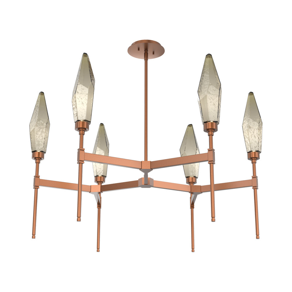 Rock Crystal Round Belvedere LED Chandelier in Burnished Bronze/Bronze Blown Glass.