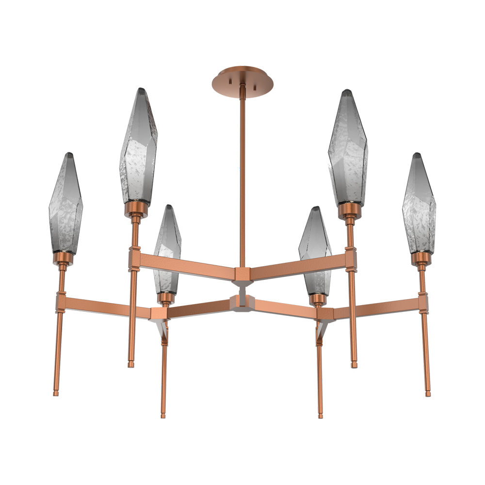 Rock Crystal Round Belvedere LED Chandelier in Burnished Bronze/Smoke Blown Glass.