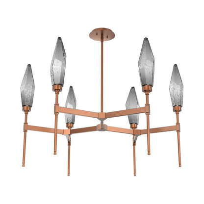 Rock Crystal Round Belvedere LED Chandelier in Burnished Bronze/Smoke Blown Glass.