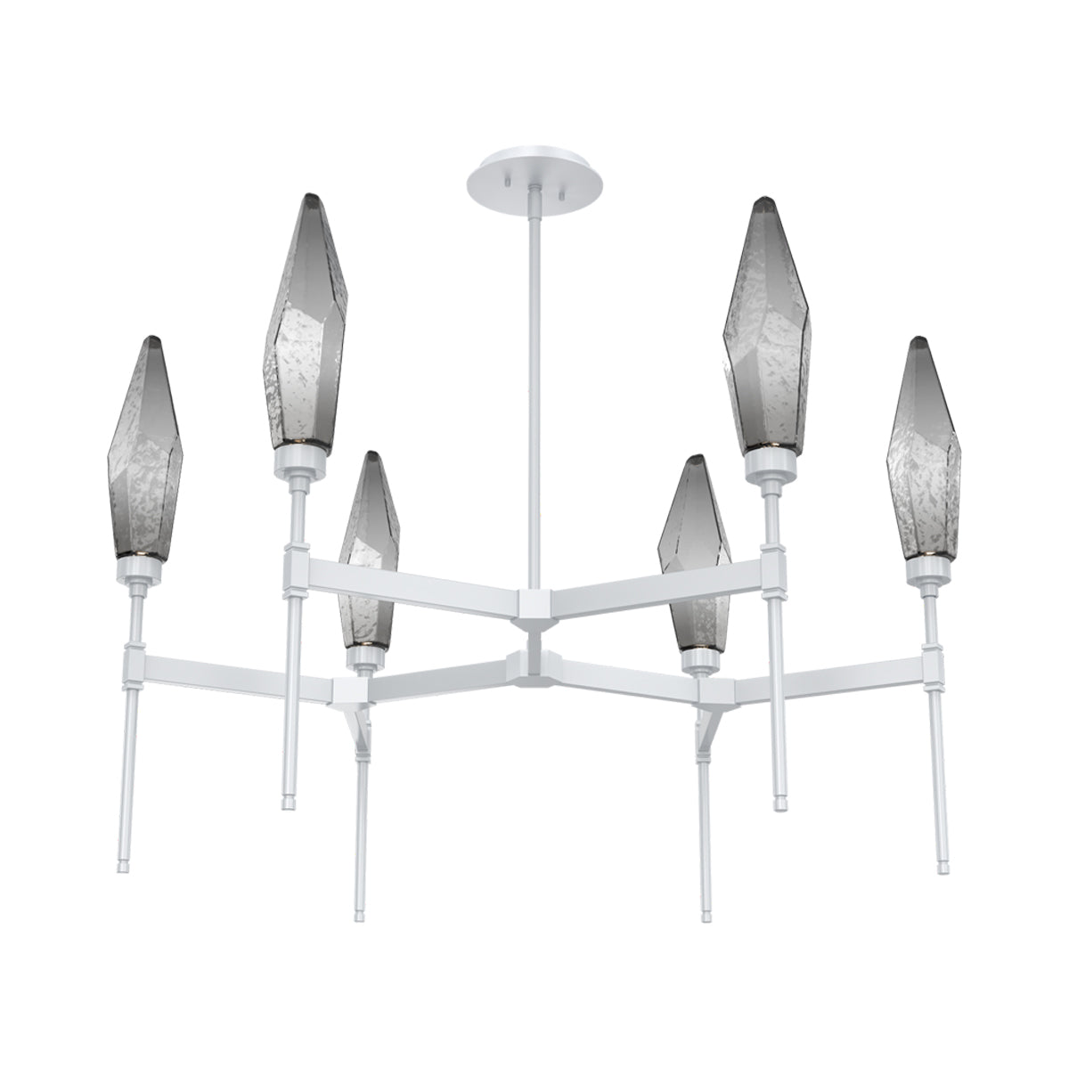 Rock Crystal Round Belvedere LED Chandelier in Classic Silver/Smoke Blown Glass.