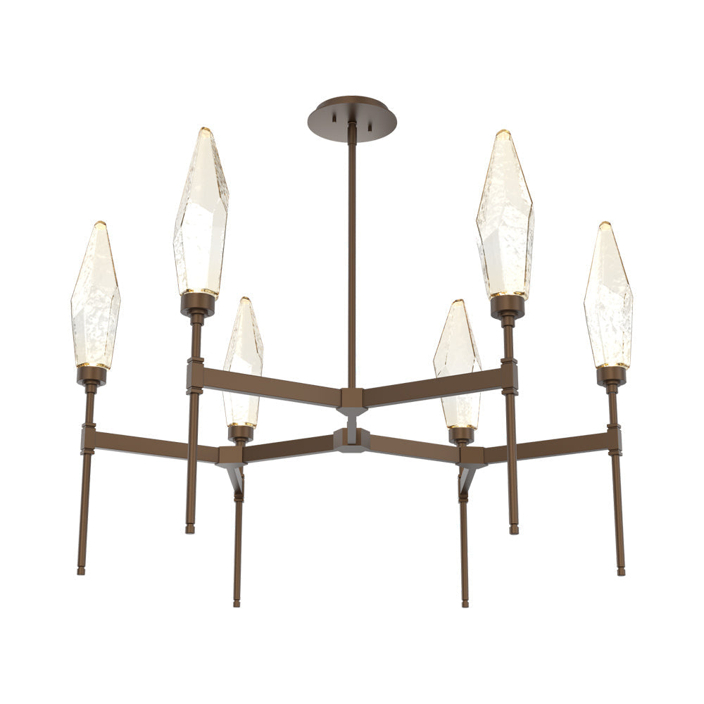 Rock Crystal Round Belvedere LED Chandelier in Flat Bronze/Amber Blown Glass.