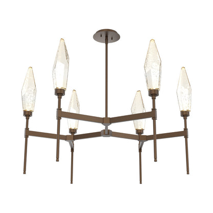 Rock Crystal Round Belvedere LED Chandelier in Flat Bronze/Amber Blown Glass.