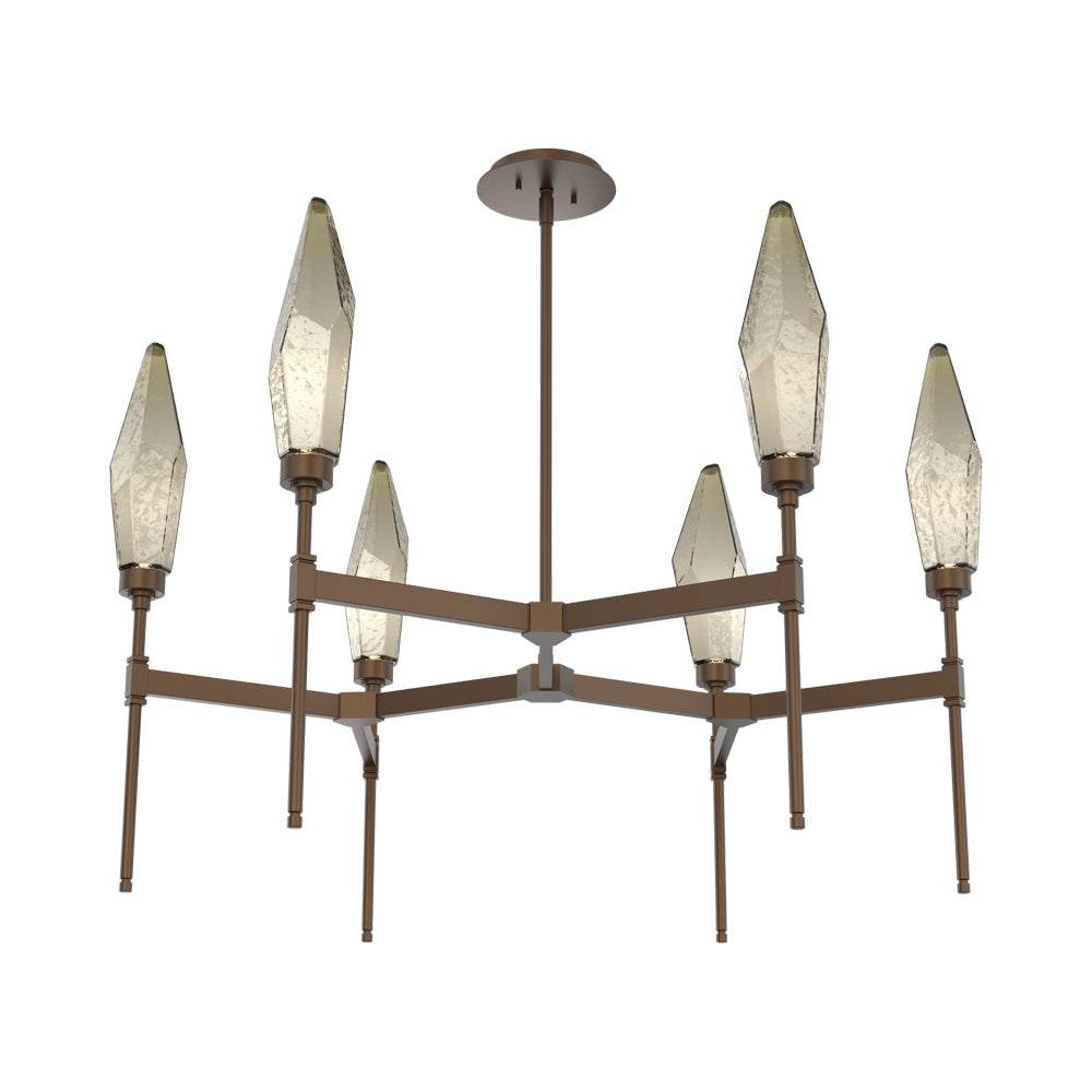 Rock Crystal Round Belvedere LED Chandelier in Flat Bronze/Bronze Blown Glass.
