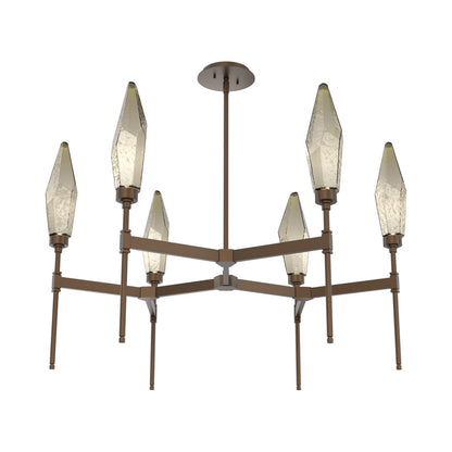 Rock Crystal Round Belvedere LED Chandelier in Flat Bronze/Bronze Blown Glass.