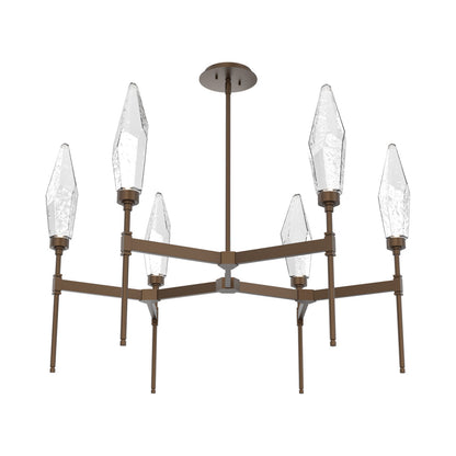 Rock Crystal Round Belvedere LED Chandelier in Flat Bronze/Clear Blown Glass.