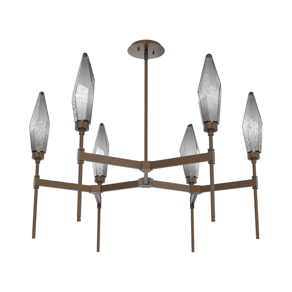 Rock Crystal Round Belvedere LED Chandelier in Flat Bronze/Smoke Blown Glass.