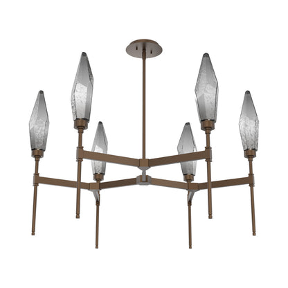 Rock Crystal Round Belvedere LED Chandelier in Flat Bronze/Smoke Blown Glass.