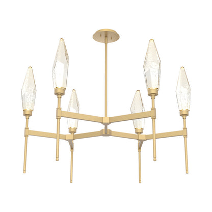 Rock Crystal Round Belvedere LED Chandelier in Gilded Brass/Amber Blown Glass.