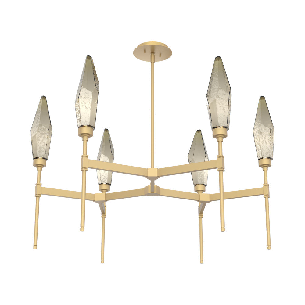 Rock Crystal Round Belvedere LED Chandelier in Gilded Brass/Bronze Blown Glass.