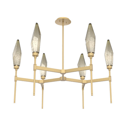 Rock Crystal Round Belvedere LED Chandelier in Gilded Brass/Bronze Blown Glass.