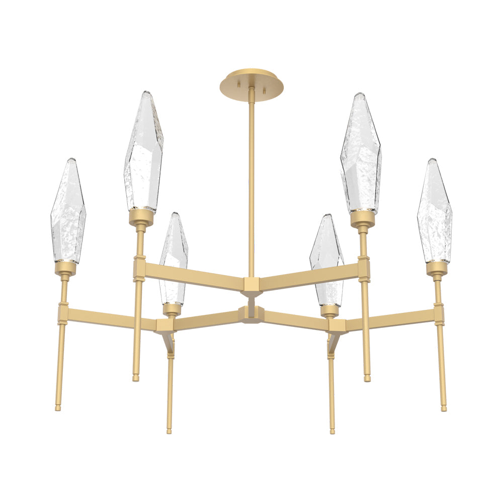 Rock Crystal Round Belvedere LED Chandelier in Gilded Brass/Clear Blown Glass.