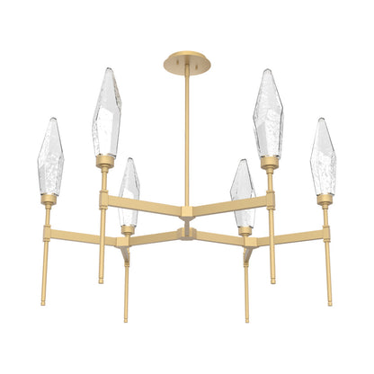 Rock Crystal Round Belvedere LED Chandelier in Gilded Brass/Clear Blown Glass.
