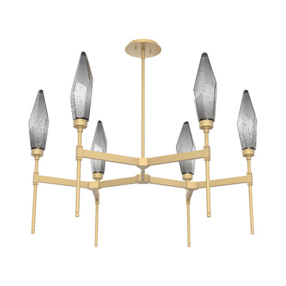 Rock Crystal Round Belvedere LED Chandelier in Gilded Brass/Smoke Blown Glass.