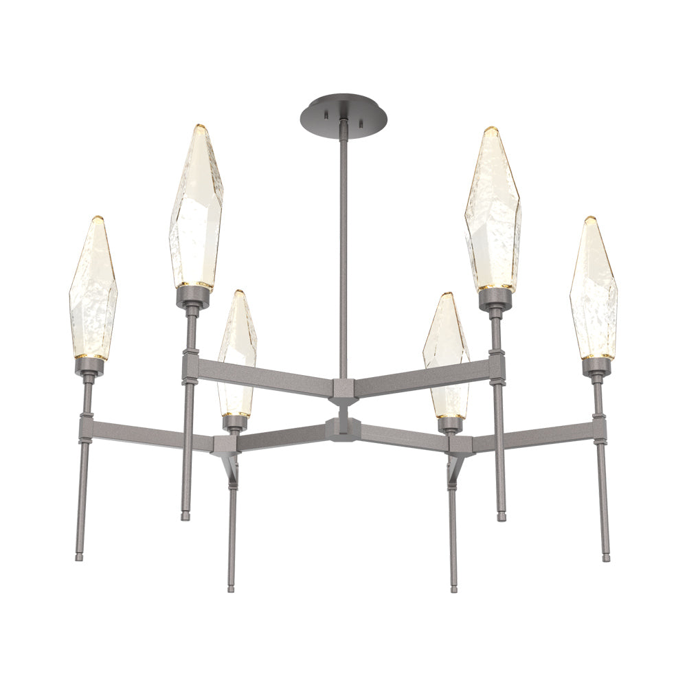 Rock Crystal Round Belvedere LED Chandelier in Graphite/Amber Blown Glass.