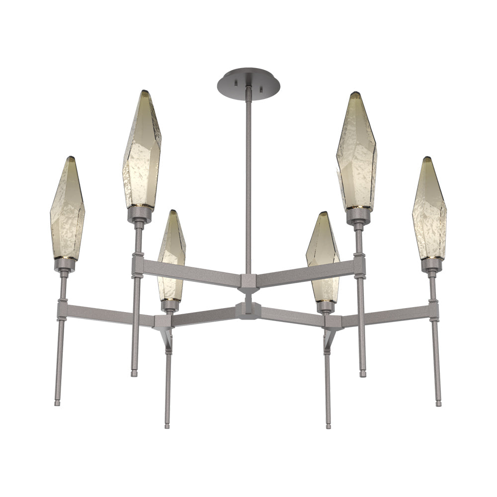 Rock Crystal Round Belvedere LED Chandelier in Graphite/Bronze Blown Glass.