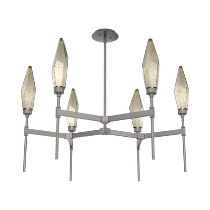 Rock Crystal Round Belvedere LED Chandelier in Graphite/Bronze Blown Glass.