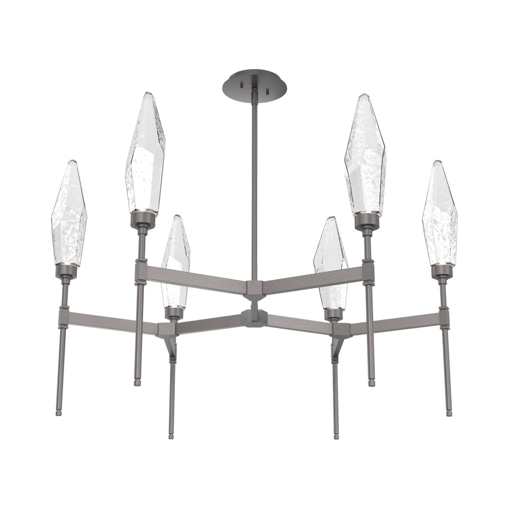 Rock Crystal Round Belvedere LED Chandelier in Graphite/Clear Blown Glass.