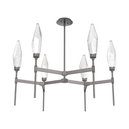 Rock Crystal Round Belvedere LED Chandelier in Graphite/Clear Blown Glass.