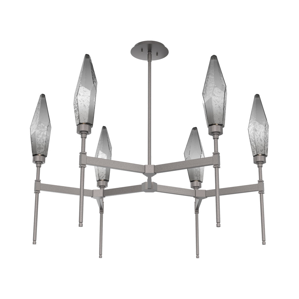 Rock Crystal Round Belvedere LED Chandelier in Graphite/Smoke Blown Glass.