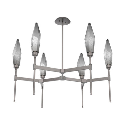 Rock Crystal Round Belvedere LED Chandelier in Graphite/Smoke Blown Glass.