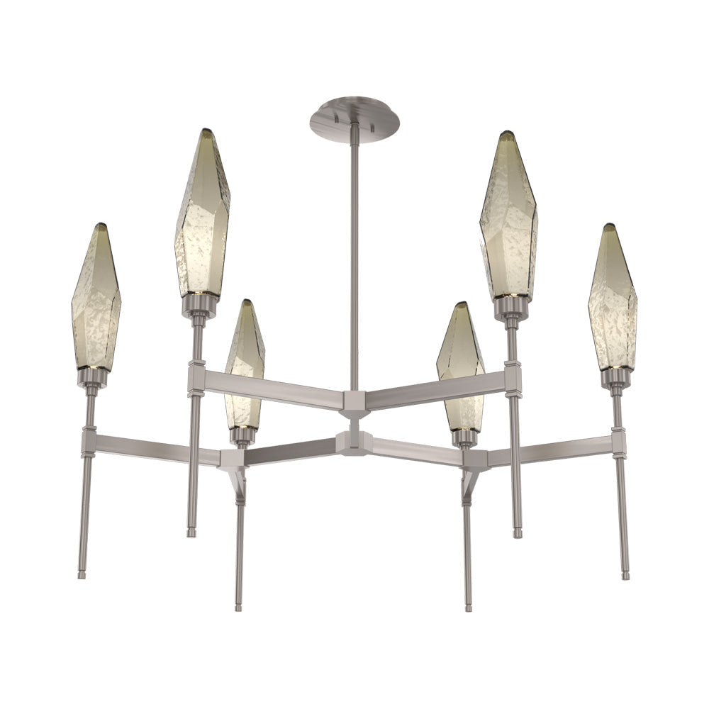 Rock Crystal Round Belvedere LED Chandelier in Gunmetal/Bronze Blown Glass.