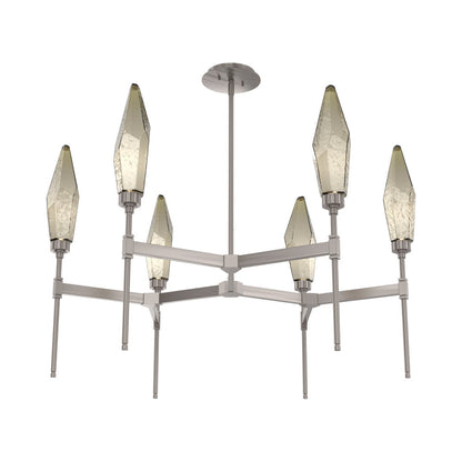 Rock Crystal Round Belvedere LED Chandelier in Gunmetal/Bronze Blown Glass.