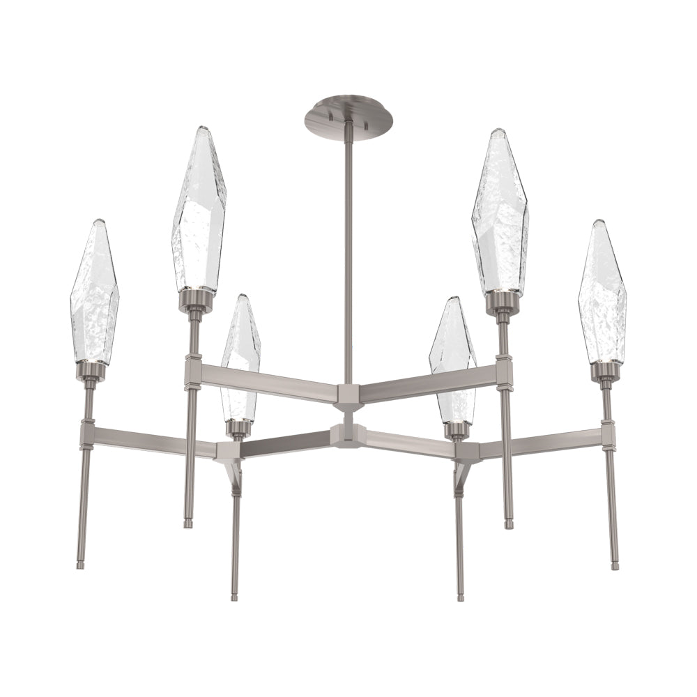Rock Crystal Round Belvedere LED Chandelier in Gunmetal/Clear Blown Glass.