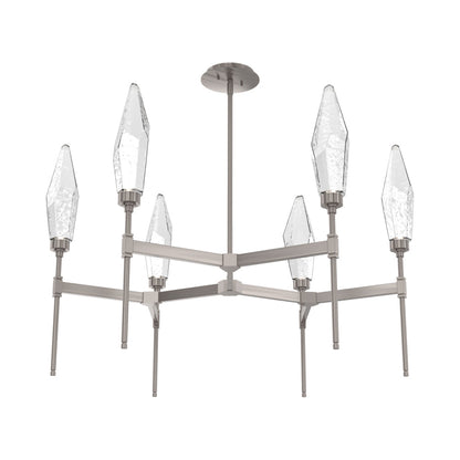 Rock Crystal Round Belvedere LED Chandelier in Gunmetal/Clear Blown Glass.