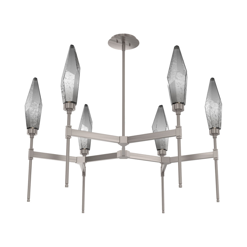 Rock Crystal Round Belvedere LED Chandelier in Gunmetal/Smoke Blown Glass.