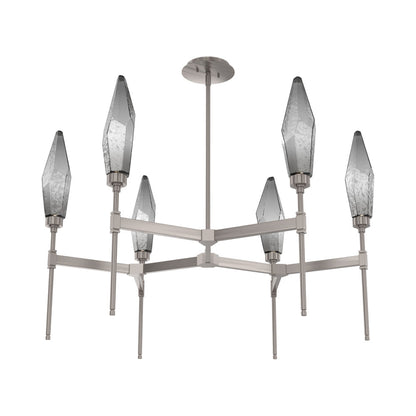Rock Crystal Round Belvedere LED Chandelier in Gunmetal/Smoke Blown Glass.