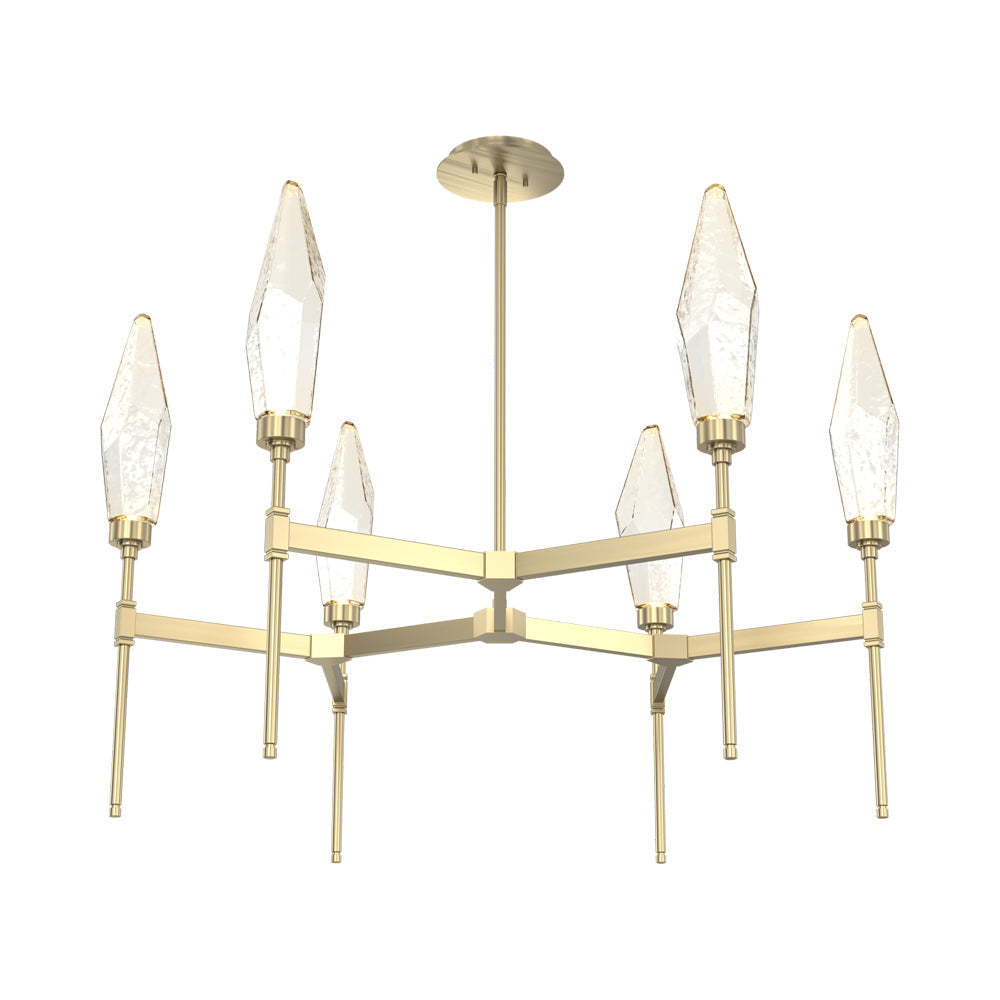 Rock Crystal Round Belvedere LED Chandelier in Heritage Brass/Amber Blown Glass.
