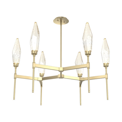 Rock Crystal Round Belvedere LED Chandelier in Heritage Brass/Amber Blown Glass.
