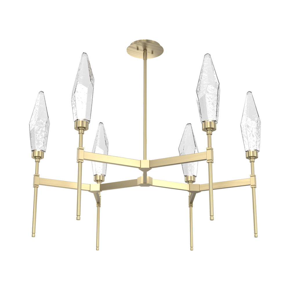 Rock Crystal Round Belvedere LED Chandelier in Heritage Brass/Clear Blown Glass.