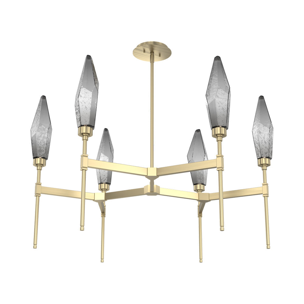 Rock Crystal Round Belvedere LED Chandelier in Heritage Brass/Smoke Blown Glass.