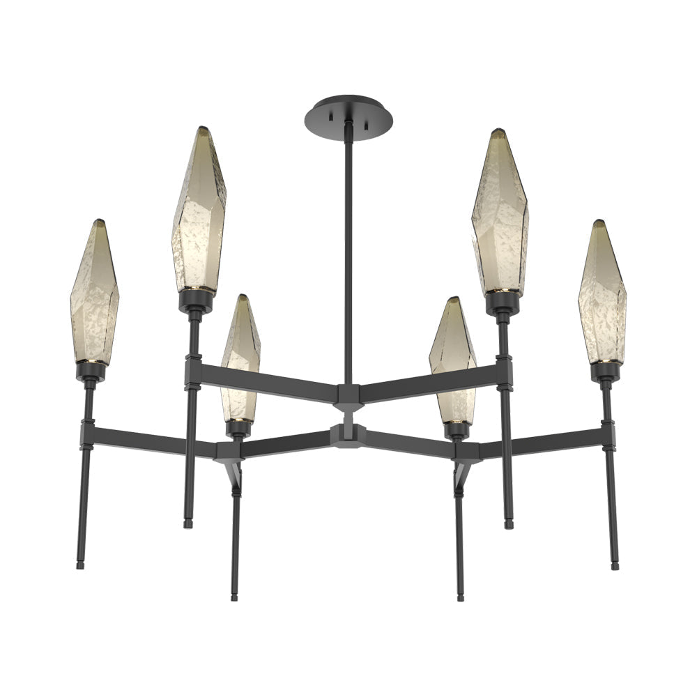 Rock Crystal Round Belvedere LED Chandelier in Matte Black/Bronze Blown Glass.