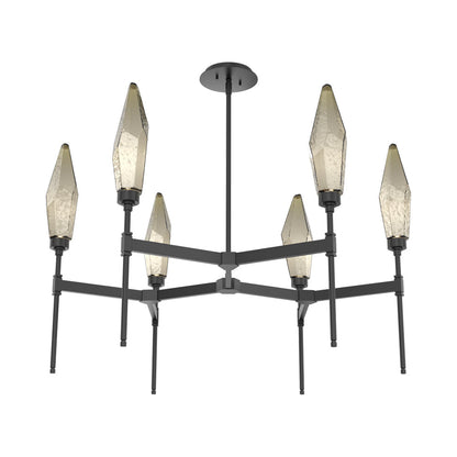 Rock Crystal Round Belvedere LED Chandelier in Matte Black/Bronze Blown Glass.