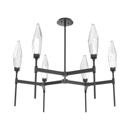 Rock Crystal Round Belvedere LED Chandelier in Matte Black/Clear Blown Glass.