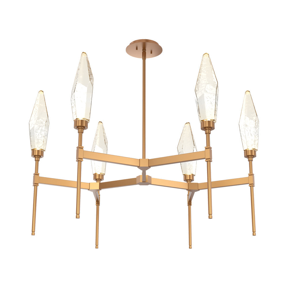 Rock Crystal Round Belvedere LED Chandelier in Novel Brass/Amber Blown Glass.