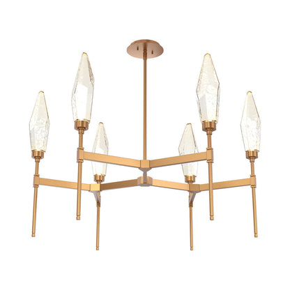 Rock Crystal Round Belvedere LED Chandelier in Novel Brass/Amber Blown Glass.