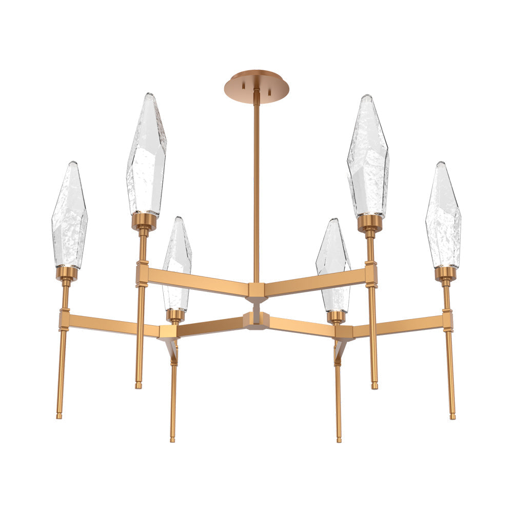 Rock Crystal Round Belvedere LED Chandelier in Novel Brass/Clear Blown Glass.