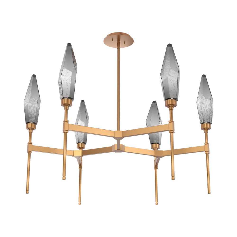 Rock Crystal Round Belvedere LED Chandelier in Novel Brass/Smoke Blown Glass.