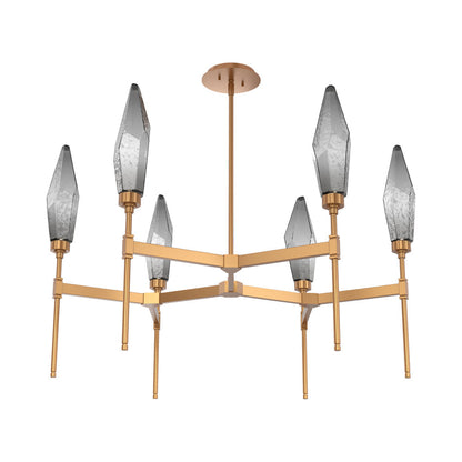 Rock Crystal Round Belvedere LED Chandelier in Novel Brass/Smoke Blown Glass.