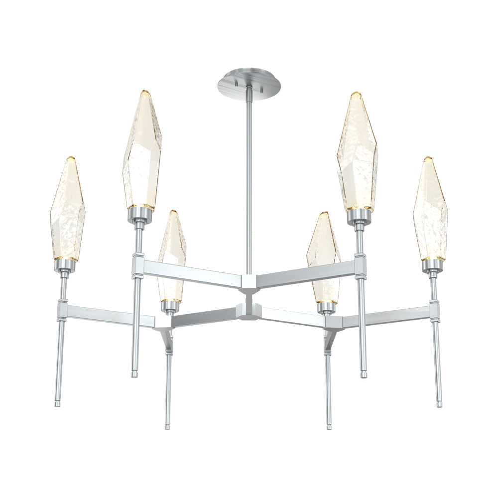Rock Crystal Round Belvedere LED Chandelier in Satin Nickel/Amber Blown Glass.