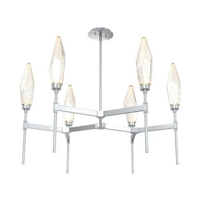 Rock Crystal Round Belvedere LED Chandelier in Satin Nickel/Amber Blown Glass.