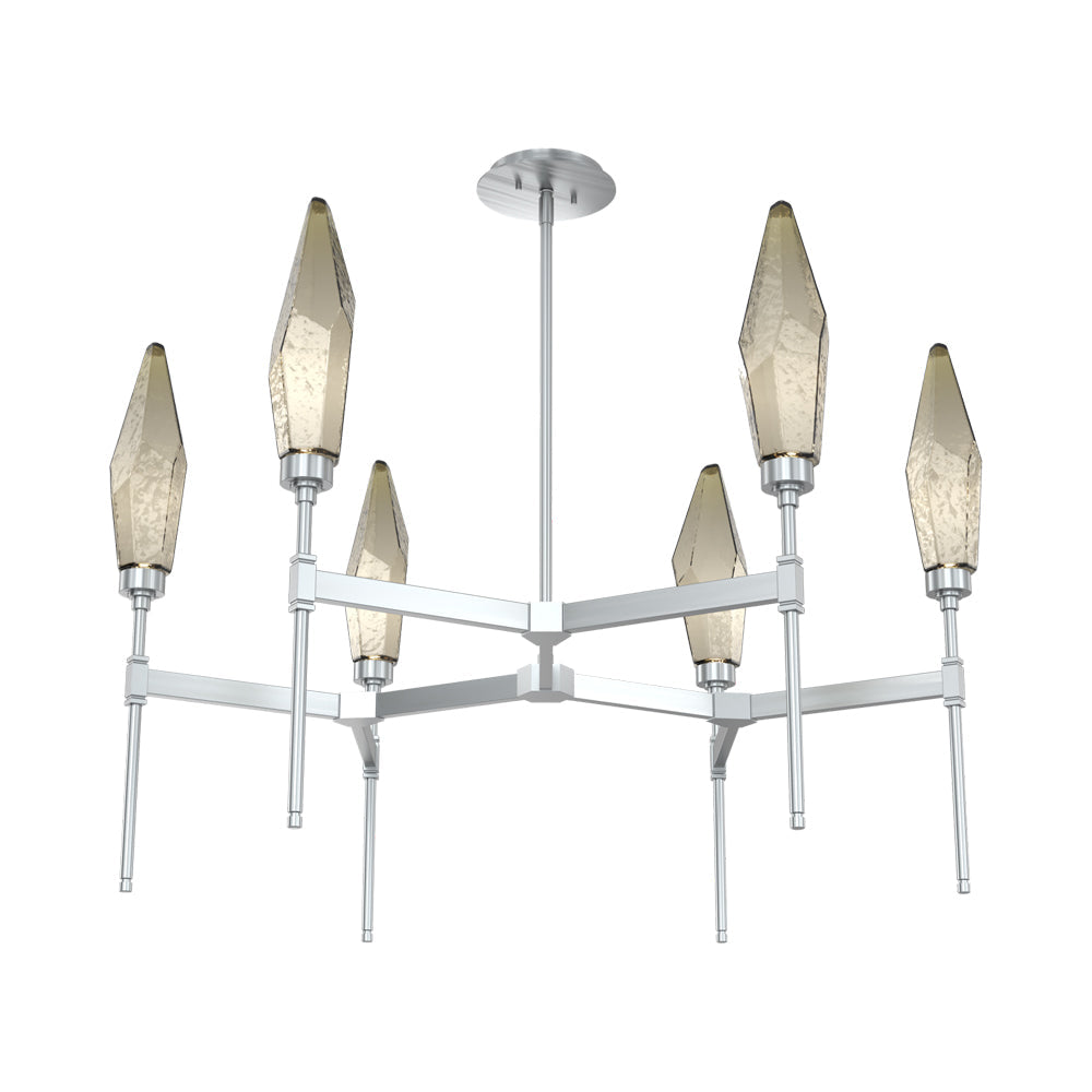 Rock Crystal Round Belvedere LED Chandelier in Satin Nickel/Bronze Blown Glass.
