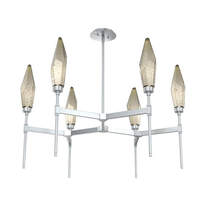 Rock Crystal Round Belvedere LED Chandelier in Satin Nickel/Bronze Blown Glass.