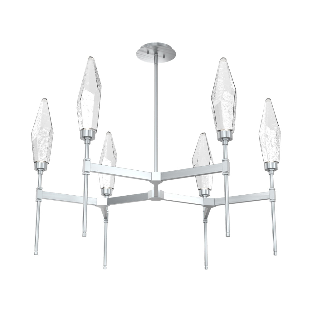 Rock Crystal Round Belvedere LED Chandelier in Satin Nickel/Clear Blown Glass.