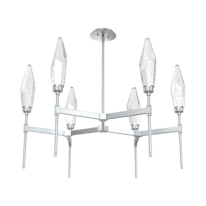 Rock Crystal Round Belvedere LED Chandelier in Satin Nickel/Clear Blown Glass.