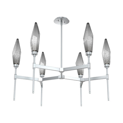 Rock Crystal Round Belvedere LED Chandelier in Satin Nickel/Smoke Blown Glass.